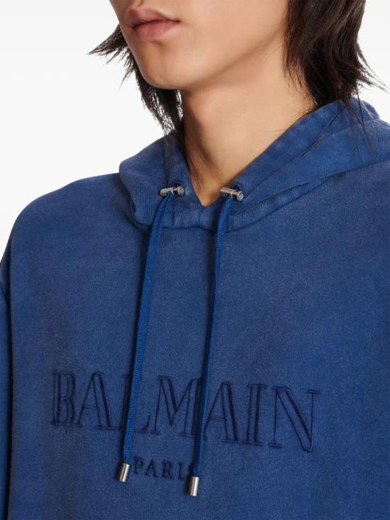  발망 후드 티셔츠 EH1JT047BC72 indigo - BALMAIN