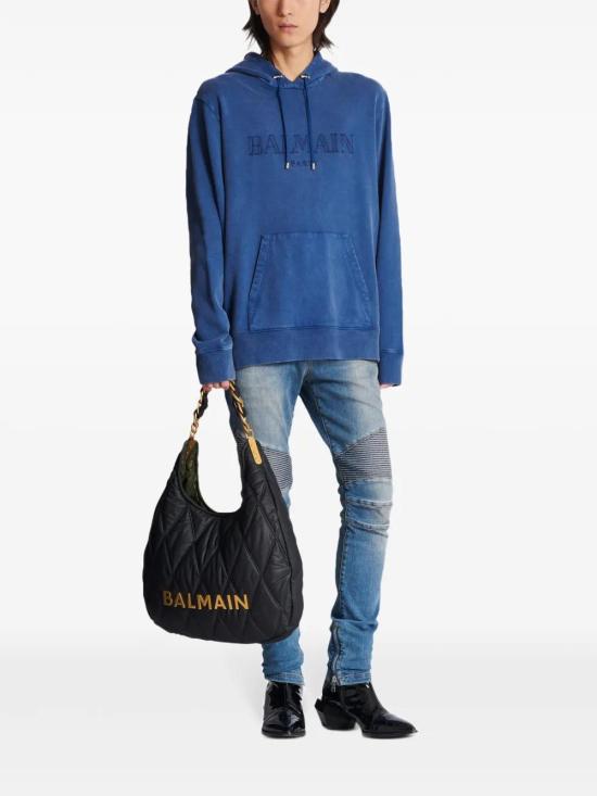  발망 후드 티셔츠 EH1JT047BC72 indigo - BALMAIN
