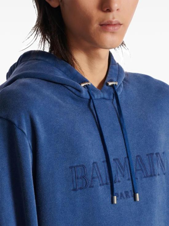  발망 후드 티셔츠 EH1JT047BC72 indigo - BALMAIN