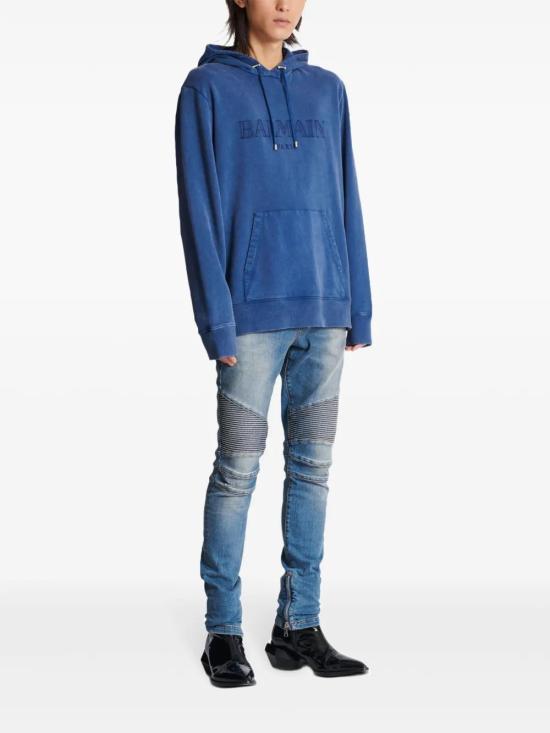  발망 후드 티셔츠 EH1JT047BC72 indigo - BALMAIN