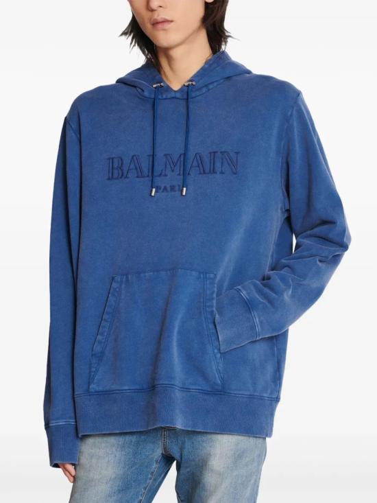  발망 후드 티셔츠 EH1JT047BC72 indigo - BALMAIN