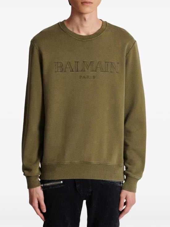  발망 긴팔 티셔츠 CH0JQ040BC72 olive green - BALMAIN