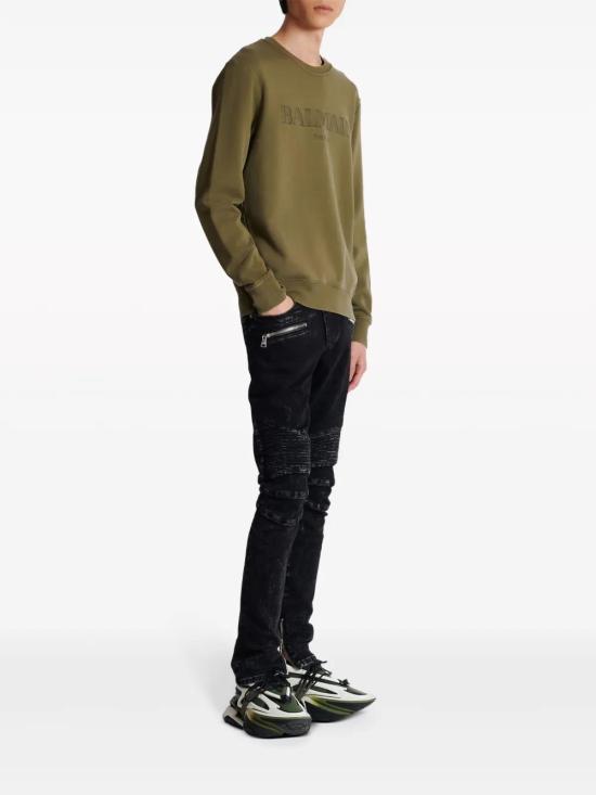  발망 긴팔 티셔츠 CH0JQ040BC72 olive green - BALMAIN
