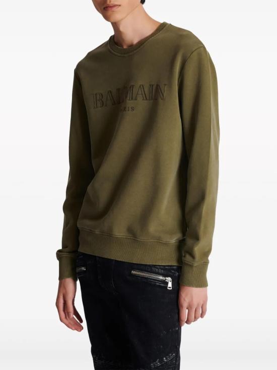  발망 긴팔 티셔츠 CH0JQ040BC72 olive green - BALMAIN