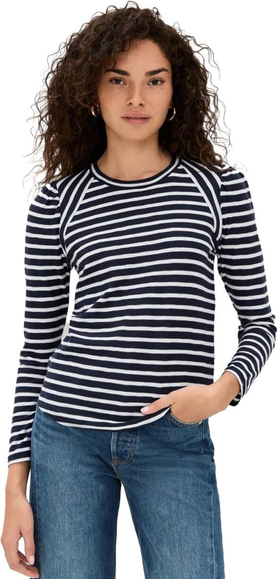  베로니카비어드 반팔 티셔츠 베로니카 비어드 메이슨 야구 티셔츠 네이비/화이트