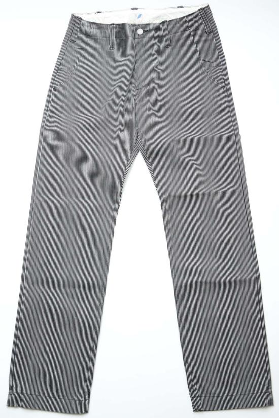  퓨어 블루 재팬 데님 팬츠 워븐 히코리 스트라이프 유틸리티  블랙