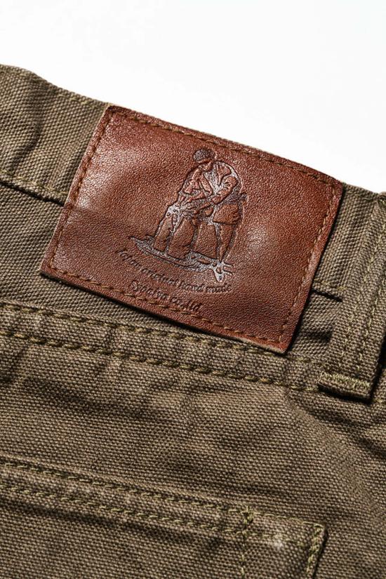  퓨어 블루 재팬 데님 팬츠 워븐 헤비 덕 천 릴렉스 테이퍼드 워시 올리브 - PURE BLUE JAPAN