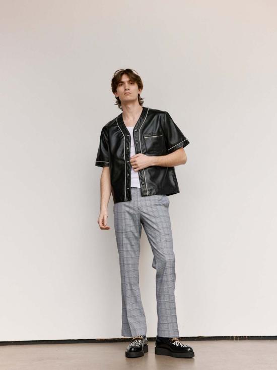  어니스트 더블유 베이커 데님 팬츠 어니스트 W. 베이커 그레이 체크 루즈핏 플레어 팬츠 - ERNEST W. BAKER