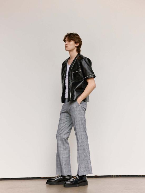  어니스트 더블유 베이커 데님 팬츠 어니스트 W. 베이커 그레이 체크 루즈핏 플레어 팬츠 - ERNEST W. BAKER