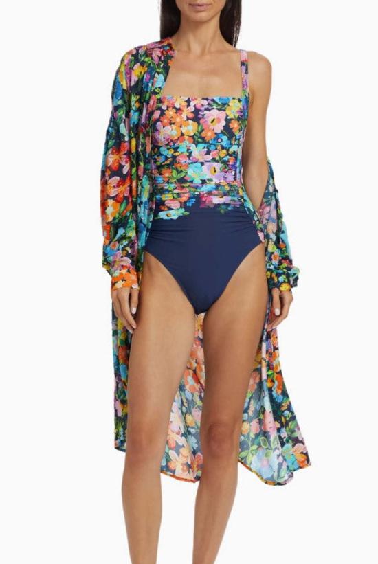  조니 와스 원피스 수영복 조니 와즈 러칭  와일드 블룸 네이비 - JOHNNY WAS