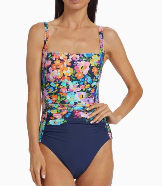  조니 와스 원피스 수영복 조니 와즈 러칭  와일드 블룸 네이비 - JOHNNY WAS