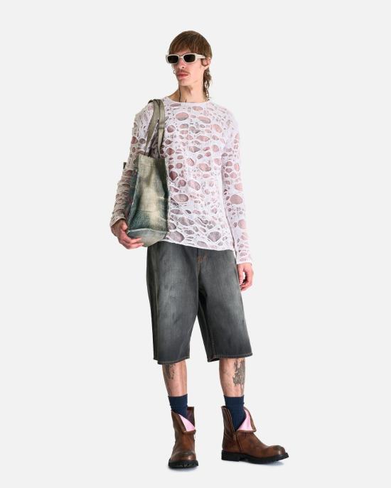  아크네 스튜디오 긴팔 티셔츠 Acne Studios 쉬어 니트 롱슬리브 라이트 핑크/화이트 - ACNE STUDIOS