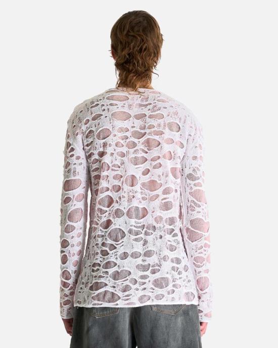  아크네 스튜디오 긴팔 티셔츠 Acne Studios 쉬어 니트 롱슬리브 라이트 핑크/화이트 - ACNE STUDIOS