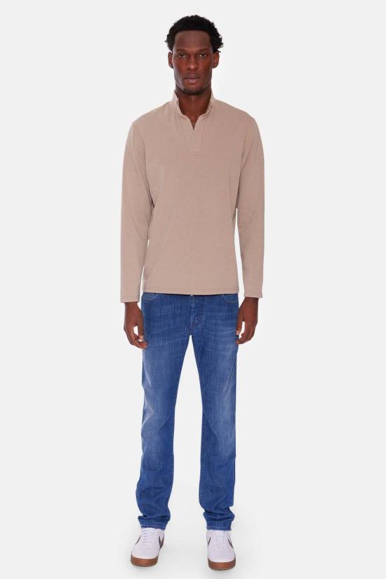  블루&크림 스웨터 메이슨 팝 칼라 풀오버 소프트 토프 - BLUE&CREAM