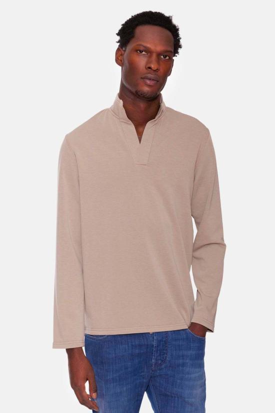  블루&크림 스웨터 메이슨 팝 칼라 풀오버 소프트 토프