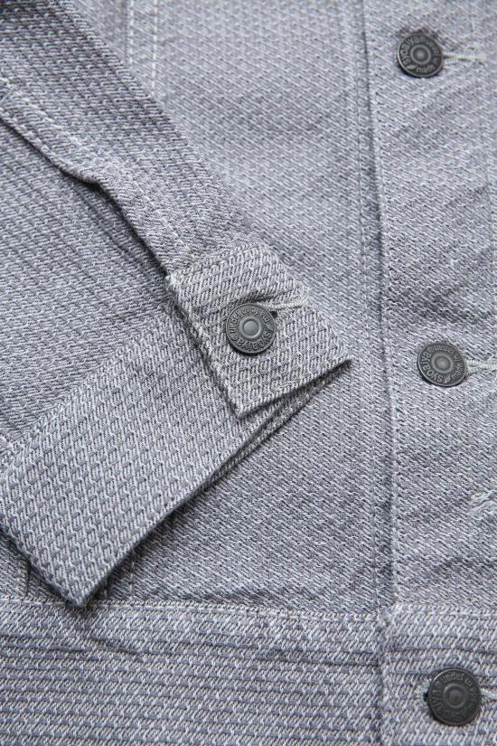  퓨어 블루 재팬 데님 자켓 Pure Blue Japan 6221 Gry 남성용 짜여진 사시코 타입 3 재킷 그레이 × 블랙 - PURE BLUE JAPAN