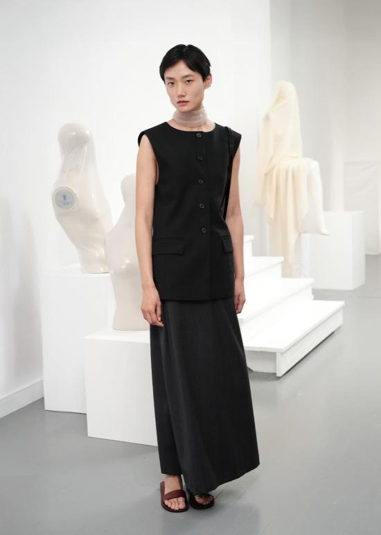  아모멘토 베스트 Amomento 오버사이즈 버튼 조끼 블랙/다크 브라운