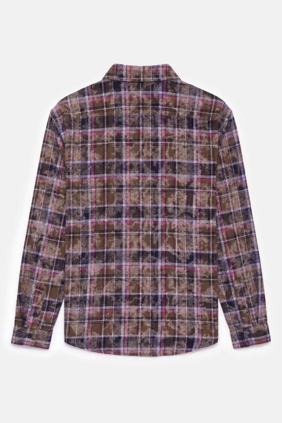  Blue&Cream 긴팔 셔츠 블루&크림 브랜든 디스트레스드 플란넬 다크 올리브 플레드 - BLUE&CREAM