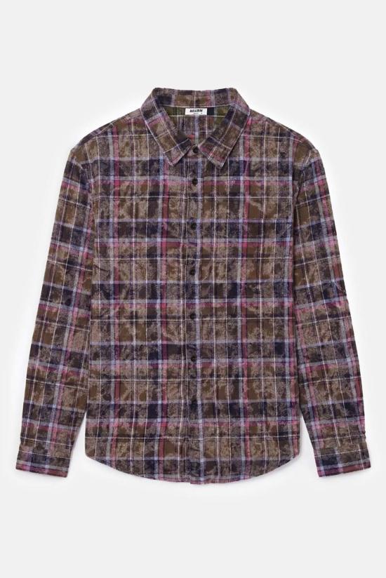  Blue&Cream 긴팔 셔츠 블루&크림 브랜든 디스트레스드 플란넬 다크 올리브 플레드