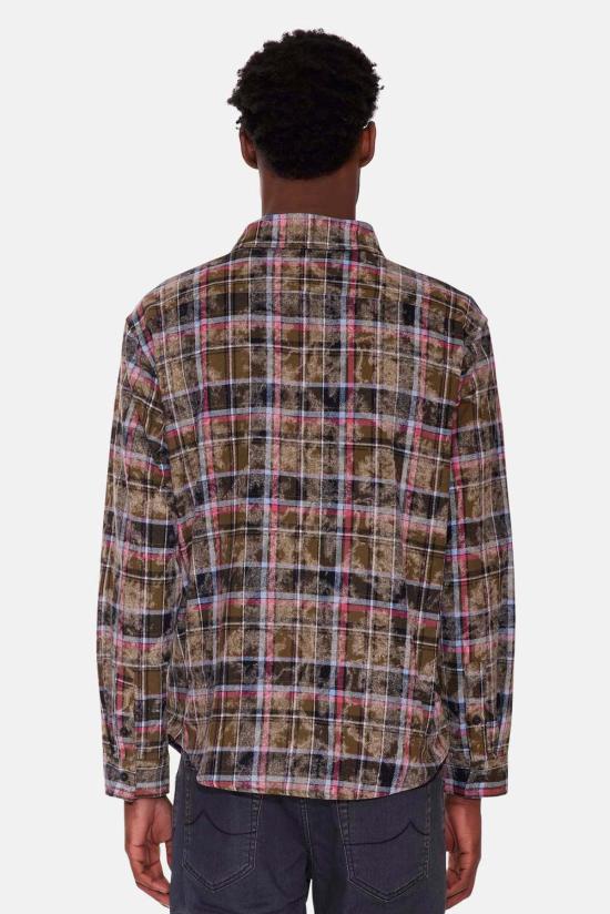  Blue&Cream 긴팔 셔츠 블루&크림 브랜든 디스트레스드 플란넬 다크 올리브 플레드 - BLUE&CREAM