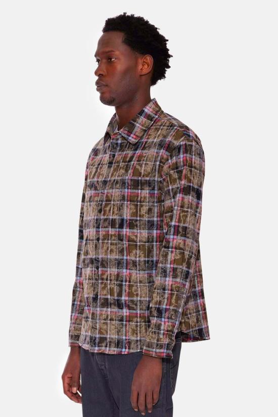  Blue&Cream 긴팔 셔츠 블루&크림 브랜든 디스트레스드 플란넬 다크 올리브 플레드 - BLUE&CREAM