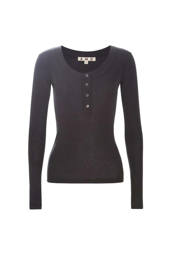  아모 데님 반팔 티셔츠 스위트 롱슬리브 헨리 빈티지 블랙 - AMO DENIM