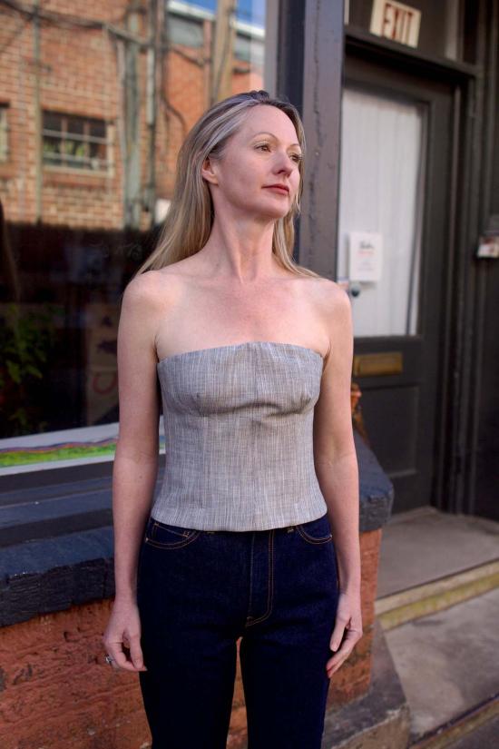  티더블유피 민소매 티셔츠 Twp 질리안 버스티에 탑 라이트 헤더 그레이