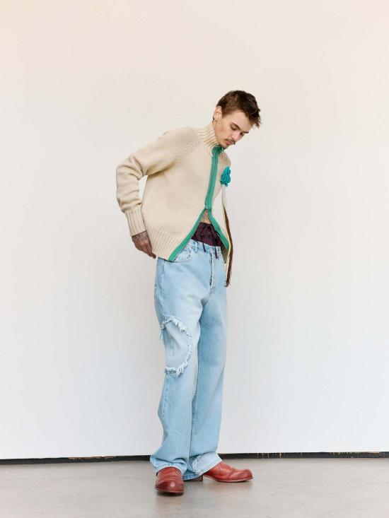  에드워드 커밍 자켓 차크라 니트 트랙 재킷 오트 그린 - EDWARD CUMING