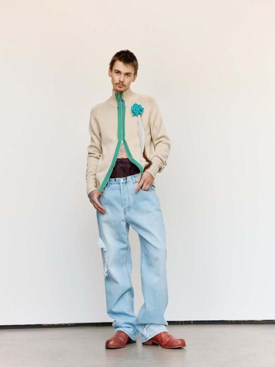  에드워드 커밍 자켓 차크라 니트 트랙 재킷 오트 그린 - EDWARD CUMING