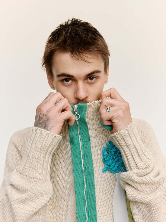  에드워드 커밍 자켓 차크라 니트 트랙 재킷 오트 그린 - EDWARD CUMING