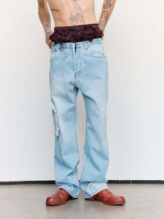  에드워드 커밍 데님 팬츠 서클 윈도우 진 라이트 블루 워시