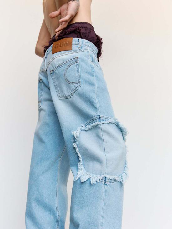  에드워드 커밍 데님 팬츠 서클 윈도우 진 라이트 블루 워시 - EDWARD CUMING