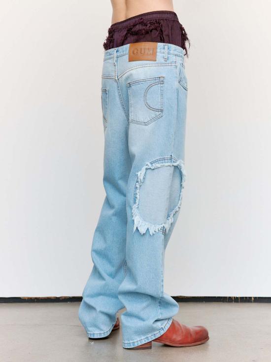  에드워드 커밍 데님 팬츠 서클 윈도우 진 라이트 블루 워시 - EDWARD CUMING