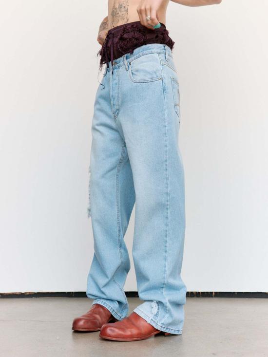  에드워드 커밍 데님 팬츠 서클 윈도우 진 라이트 블루 워시 - EDWARD CUMING