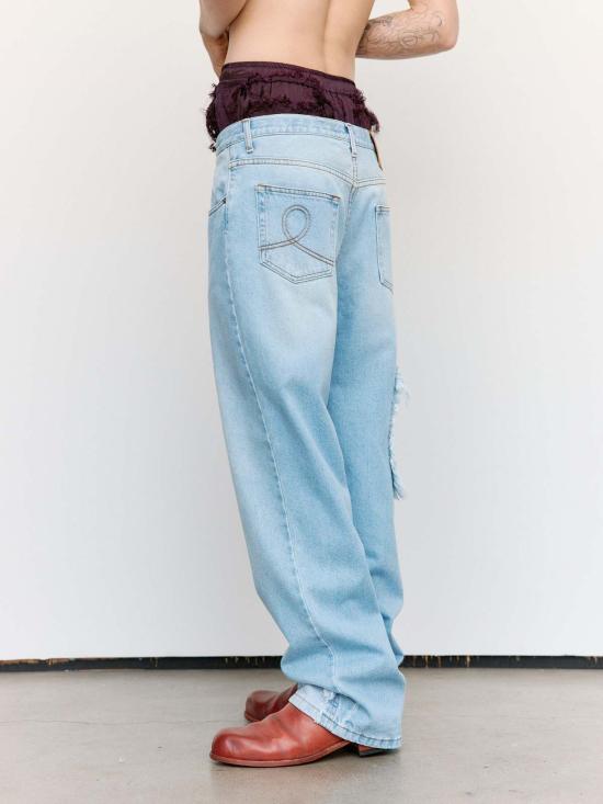  에드워드 커밍 데님 팬츠 서클 윈도우 진 라이트 블루 워시 - EDWARD CUMING