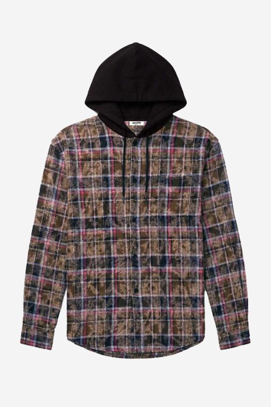  블루&크림 자켓 딜런 디스트레스드 플란넬 셔츠 다크 올리브 플레드 W/ 블랙 후드