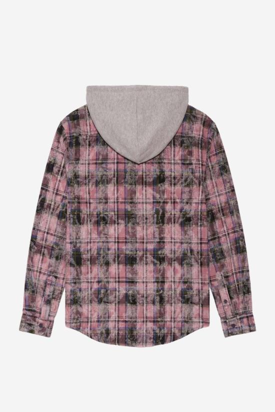  Blue&Cream 긴팔 셔츠 블루&크림 딜런 디스트레스드 플란넬 핑크 플레드, 그레이 후드 - BLUE&CREAM