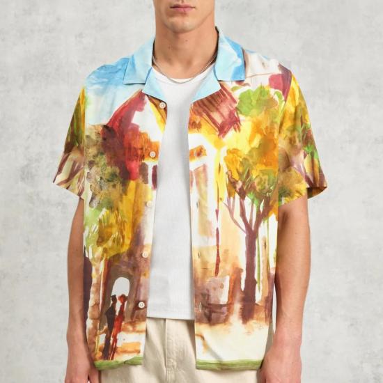  왁스 런던 반팔 셔츠 디드콧 셔츠 수채화 추상화