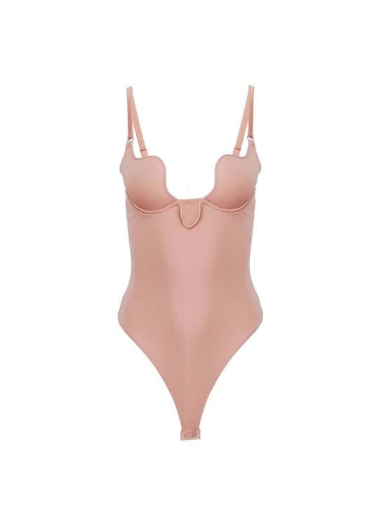  플뢰르 뒤 말 바디수트 티셔츠 Fleur Du Mal Le 스트레치 마이크로 U 플런지 바디수트 탠 - FLEUR DU MAL