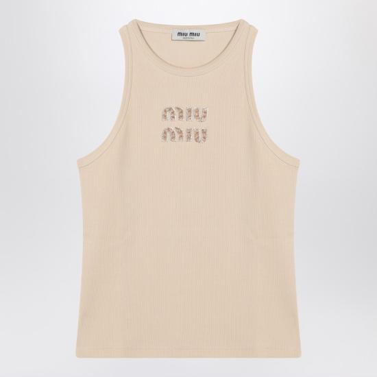 25SS 미우미우 민소매 티셔츠 MJT678OOO1584 Transparent