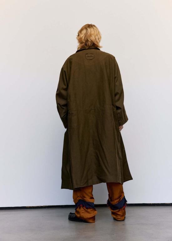  에드워드 커밍 자켓 카키 그린 워시드 코튼 드릴 기모노 슬리브 - EDWARD CUMING