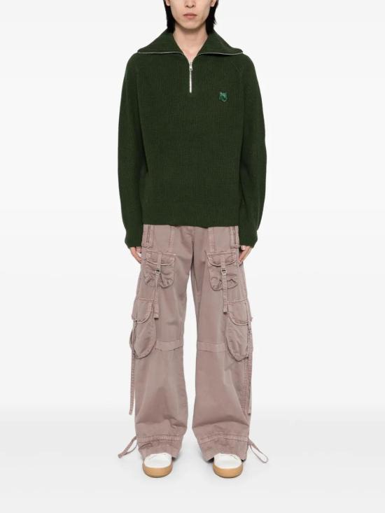  메종키츠네 볼드 폭스 헤드 패치 하프 집 립드 점퍼 LM00807KT1093P391 RANGER GREEN DOM - MAISON KITSUNE