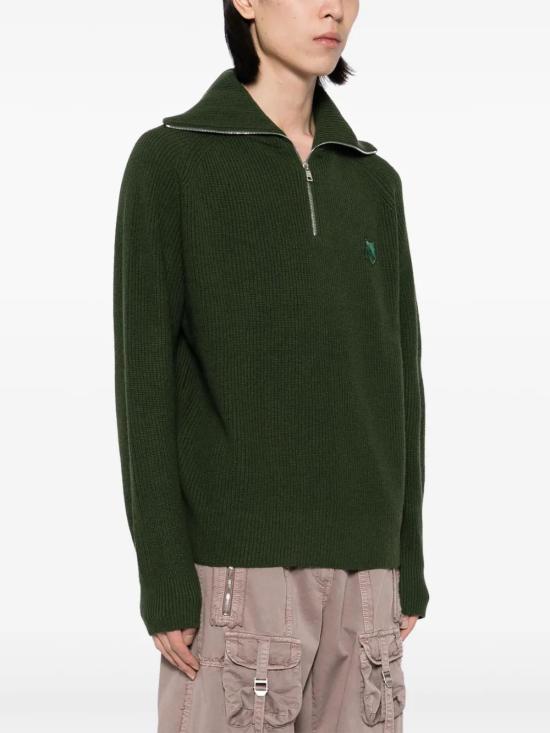  메종키츠네 볼드 폭스 헤드 패치 하프 집 립드 점퍼 LM00807KT1093P391 RANGER GREEN DOM - MAISON KITSUNE