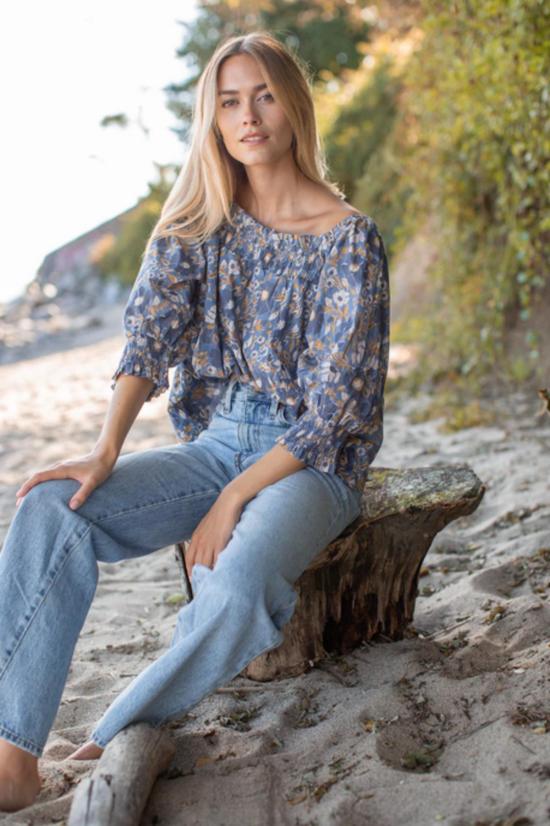  마레아 블라우스 메그 오르세이 탑 블루 플로럴 멀티 - MAREA