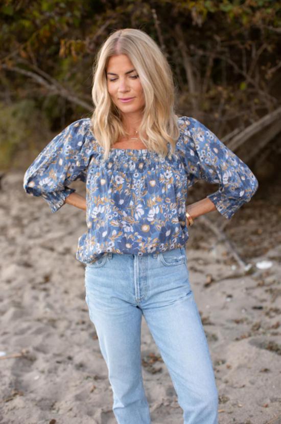  마레아 블라우스 메그 오르세이 탑 블루 플로럴 멀티