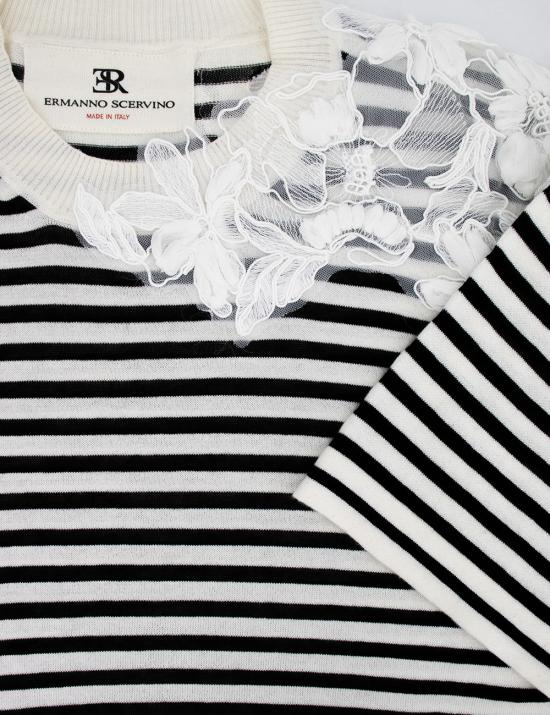 25SS 에르마노 설비노 반팔 티셔츠 D465L724APRETQ A4626 BASE BIANCA RIGA NERA - ERMANNO SCERVINO