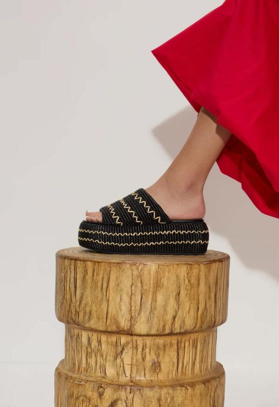  사이먼밀러 뮬/슬리퍼 사이먼 밀러 지그재그 라피아 클라우디 플랫폼 블랙/내추럴 - SIMONMILLER