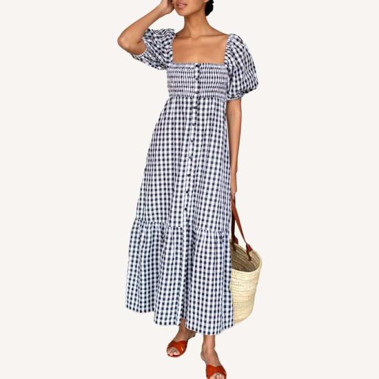  에머슨 프라이 롱 원피스 산티아고 3 맥시 블랙/화이트 체크