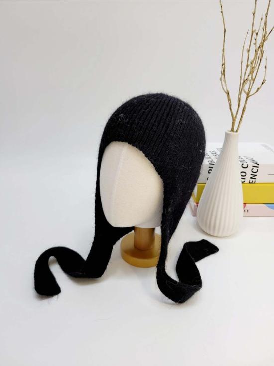  Comfortarians 이어플랩 캡 니트 앙고라 보닛 블랙