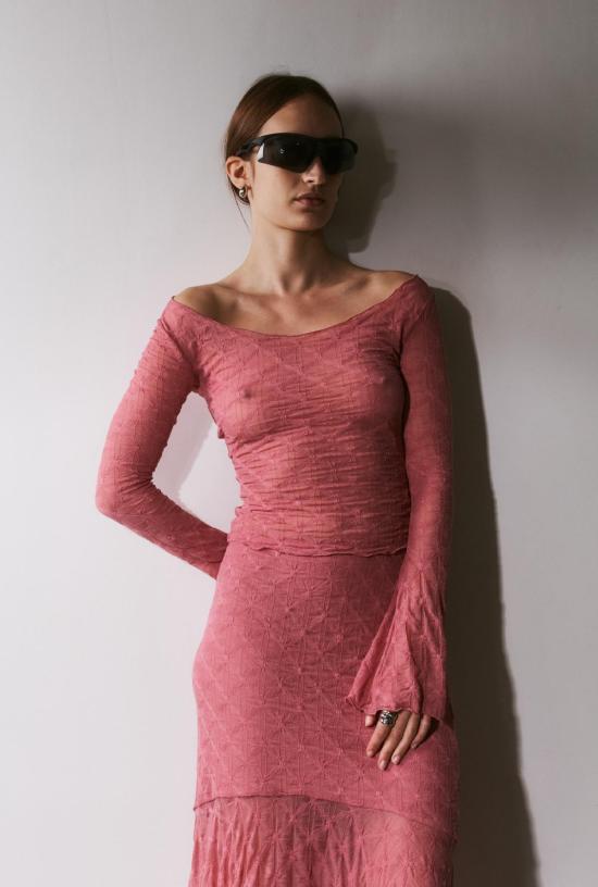  SAEMDI 롱 스커트 Saemdi 크린클 저지 스커트 더스티 로즈 - OTHER BRANDS